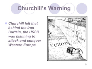 14Churchill’s WarningChurchill felt that behind the Iron Curtain, the USSR was planning to attack and conquer Western Europe