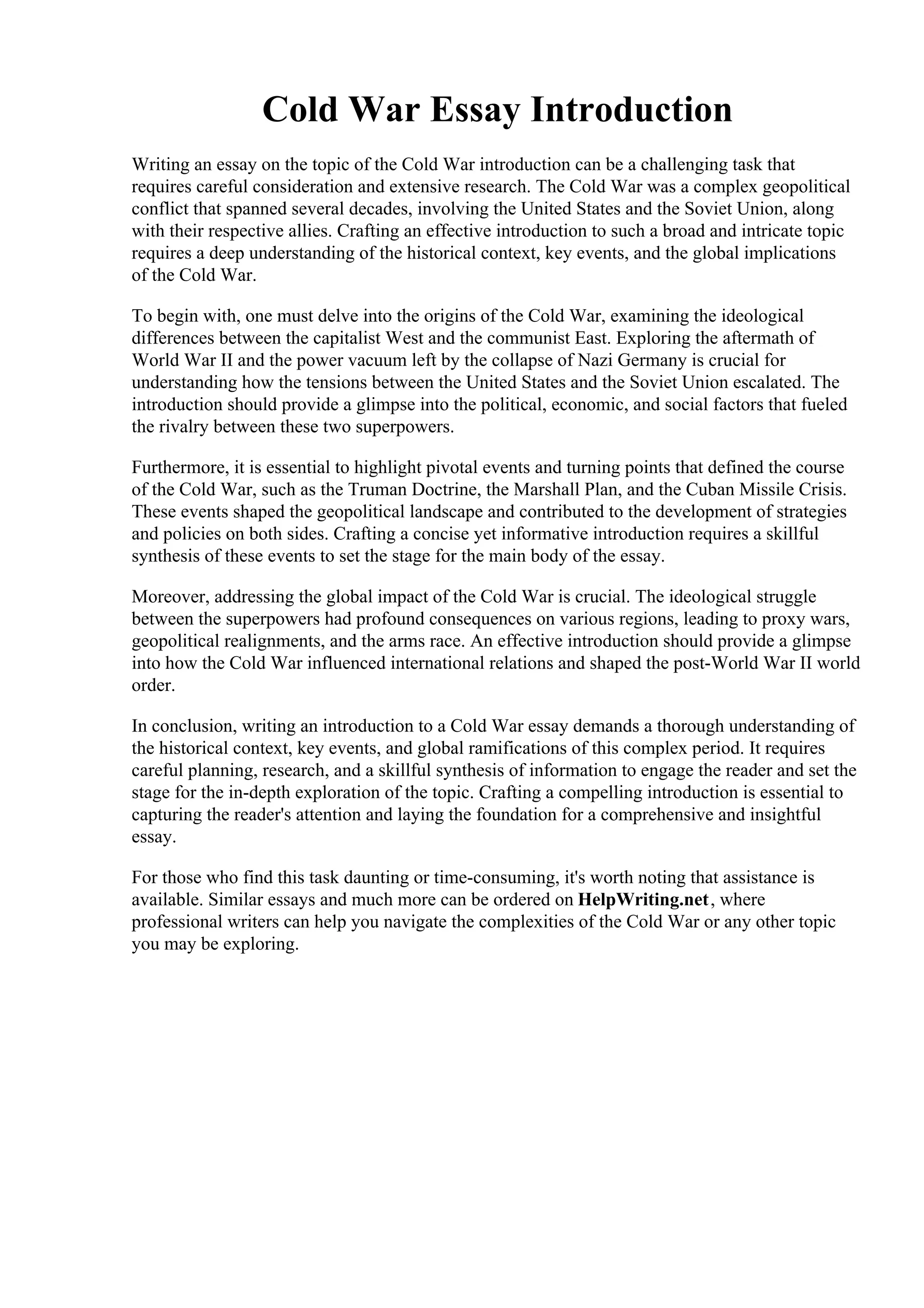 Cold War Essay Introduction | PDF
