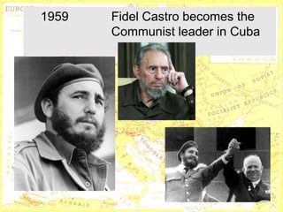 1959                 Fidel Castro becomes the
                     Communist leader in Cuba




       http://www.museumsyndicate.com/a
                 http://www.marxists.org/archive/lenin/
       rtist.php?artist=667
                 photo/1918/023.htm
 