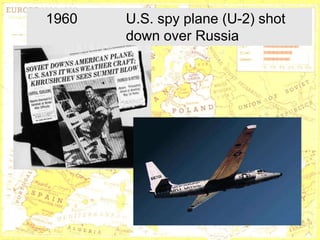1960                 U.S. spy plane (U-2) shot
                     down over Russia




       http://www.museumsyndicate.com/a
                 http://www.marxists.org/archive/lenin/
       rtist.php?artist=667
                 photo/1918/023.htm
 