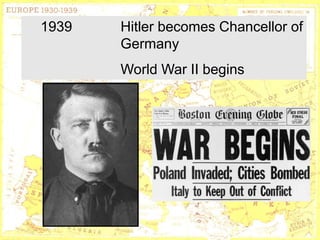 1939   Hitler becomes Chancellor of
       Germany
       World War II begins




       http://www.marxists.org/archive/lenin/
       photo/1918/023.htm
 