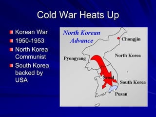 Cold War Heats Up
Korean War
1950-1953
North Korea
Communist
South Korea
backed by
USA
 