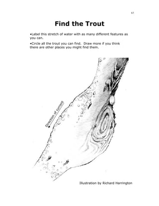 61



                    Find the Trout
•Label this stretch of water with as many different features as
you can.
•Circle all the trout you can find. Draw more if you think
there are other places you might find them.



                       nt
                    rre
                  cu
               of
              ion
            ct
          re
        Di




                               Illustration by Richard Harrington
 