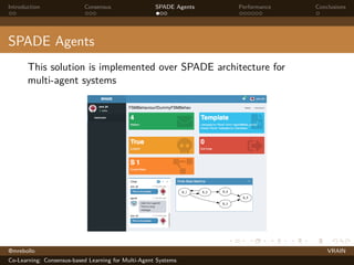 Introduction Consensus SPADE Agents Performance Conclusions
SPADE Agents
This solution is implemented over SPADE architecture for
multi-agent systems
@mrebollo VRAIN
Co-Learning: Consensus-based Learning for Multi-Agent Systems
 