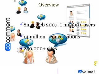 Overview Since Feb 2007,  1  million+ users 14 million+ conversations  240,000+ sites 