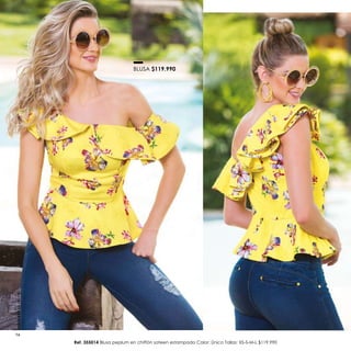 Ref. 355014 Blusa peplum en chiffón sateen estampado Color: Único Tallas: XS-S-M-L $119.990
BLUSA $119.990
www.ebba.com.co
16
 