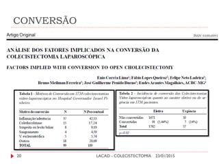 CONVERSÃO
23/01/2015LACAD - COLECISTECTOMIA20
 