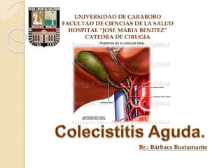 UNIVERSIDAD DE CARABOBO
FACULTAD DE CIENCIAS DE LA SALUD
HOSPITAL “JOSE MARIA BENITEZ”
CATEDRA DE CIRUGIA
Br.: Bárbara Bustamante
 