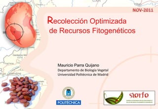 Recolección Optimizada
de Recursos Fitogenéticos



  Mauricio Parra Quijano
  Departamento de Biología Vegetal
  Universidad Politécnica de Madrid
 