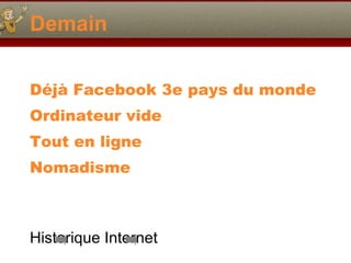 Demain Déjà Facebook 3e pays du monde Ordinateur vide Tout en ligne Nomadisme Historique Internet   