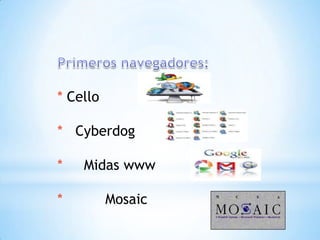 * Cello

* Cyberdog

*   Midas www

*         Mosaic
 