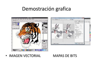 Demostración grafica
• IMAGEN VECTORIAL MAPAS DE BITS
 