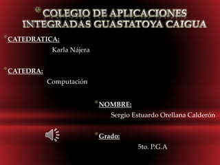 *CATEDRATICA:
Karla Nájera
*CATEDRA:
Computación
*NOMBRE:
Sergio Estuardo Orellana Calderón
*Grado:
5to. P.G.A
 