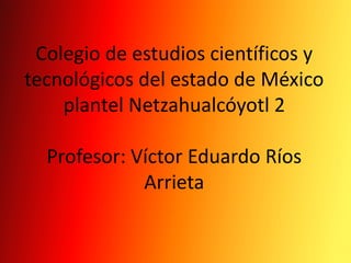 Colegio de estudios científicos y 
tecnológicos del estado de México 
plantel Netzahualcóyotl 2 
Profesor: Víctor Eduardo Ríos 
Arrieta 
 