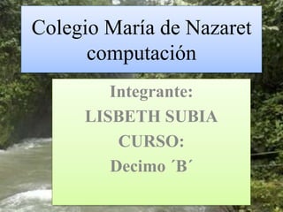Colegio María de Nazaret
computación
Integrante:
LISBETH SUBIA
CURSO:
Decimo ´B´
 