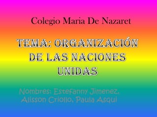 Colegio Maria De Nazaret




Nombres: Estefanny Jimenez,
Alisson Criollo, Paula Asqui
 