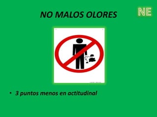 NO MALOS OLORES




• 3 puntos menos en actitudinal
 