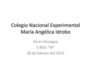 Colegio Nacional Experimental
    María Angélica Idrobo
          Karen Guasgua
            1 BGU “M”
      20 de febrero del 2013
 