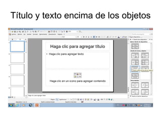 Título y texto encima de los objetos
