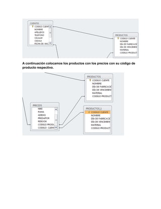 A continuación colocamos los productos con los precios con su código de
producto respectivo.
 