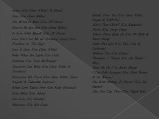 Money  (Con Chris Willis) (& Mone)
Stay (Con Chris Willis)                       Gettin' Over You (Con Chris Willis,
The World Is Mine (Con JD Davis)              Fergie & LMFAO)
                                              Who's That Chick? (Con Rihanna)
Used to Be the One (Con Chris Willis)         Sweat (Con Snoop Dogg)
In Love With Myself (Con JD Davis)            Where Them Girls At (Con Flo Rida &
Love Don't Let Me Go (Walking Away) (Con      Nicki Minaj)
Tocadisco vs. The Egg)                        Little Bad Girl (Con Taio Cruz &
Love Is Gone (Con Chris Willis)               Ludacris)
Baby When the Light (Con Cozi)                Without You (Con Usher)
                                              Titanium / Titanio (Con Sia Furler /
Delirious (Con Tara McDonald)                 Mey)
Tomorrow Can Wait (Con Chris Willis &         Turn Me On (Con Nicki Minaj)
Tocadisco)                                    I Can Only Imagine (Con Chris Brown
Everytime We Touch (Con Chris Willis, Steve   & Lil Wayne)
Angello & Sebastian Ingrosso)                 She Wolf (Falling To Pieces) (Con Sia
When Love Takes Over (Con Kelly Rowland)      Furler)
Sexy Bitch (Con Akon)                         Just One Last Time (Con Taped Rai)
One Love (Con Estelle)
Memories (Con Kid Cudi)
 