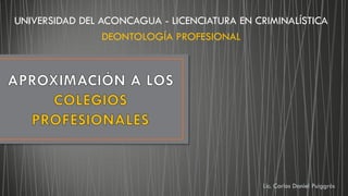 Lic. Carlos Daniel Puiggrós
UNIVERSIDAD DEL ACONCAGUA - LICENCIATURA EN CRIMINALÍSTICA
DEONTOLOGÍA PROFESIONAL
 