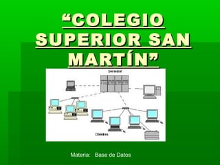 ““COLEGIOCOLEGIO
SUPERIOR SANSUPERIOR SAN
MARTÍN”MARTÍN”
Materia: Base de Datos
 