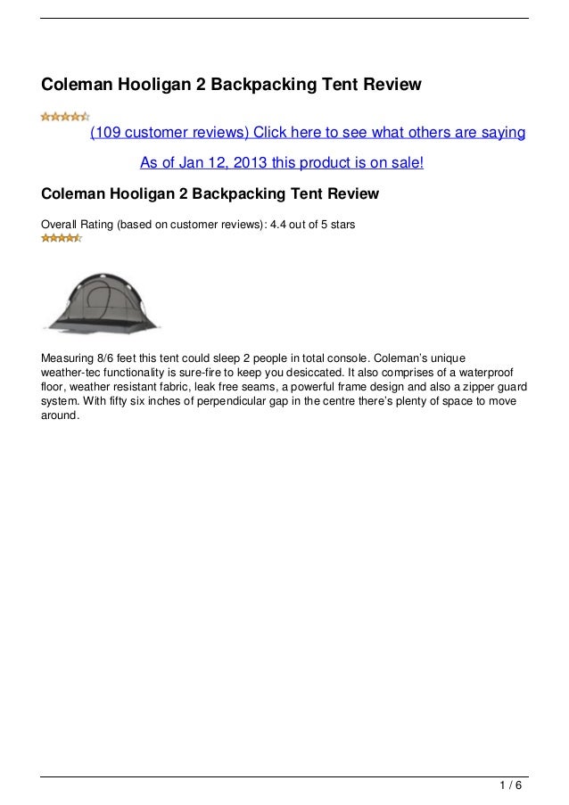 Coleman Hooligan 2 Backpacking Tent Review