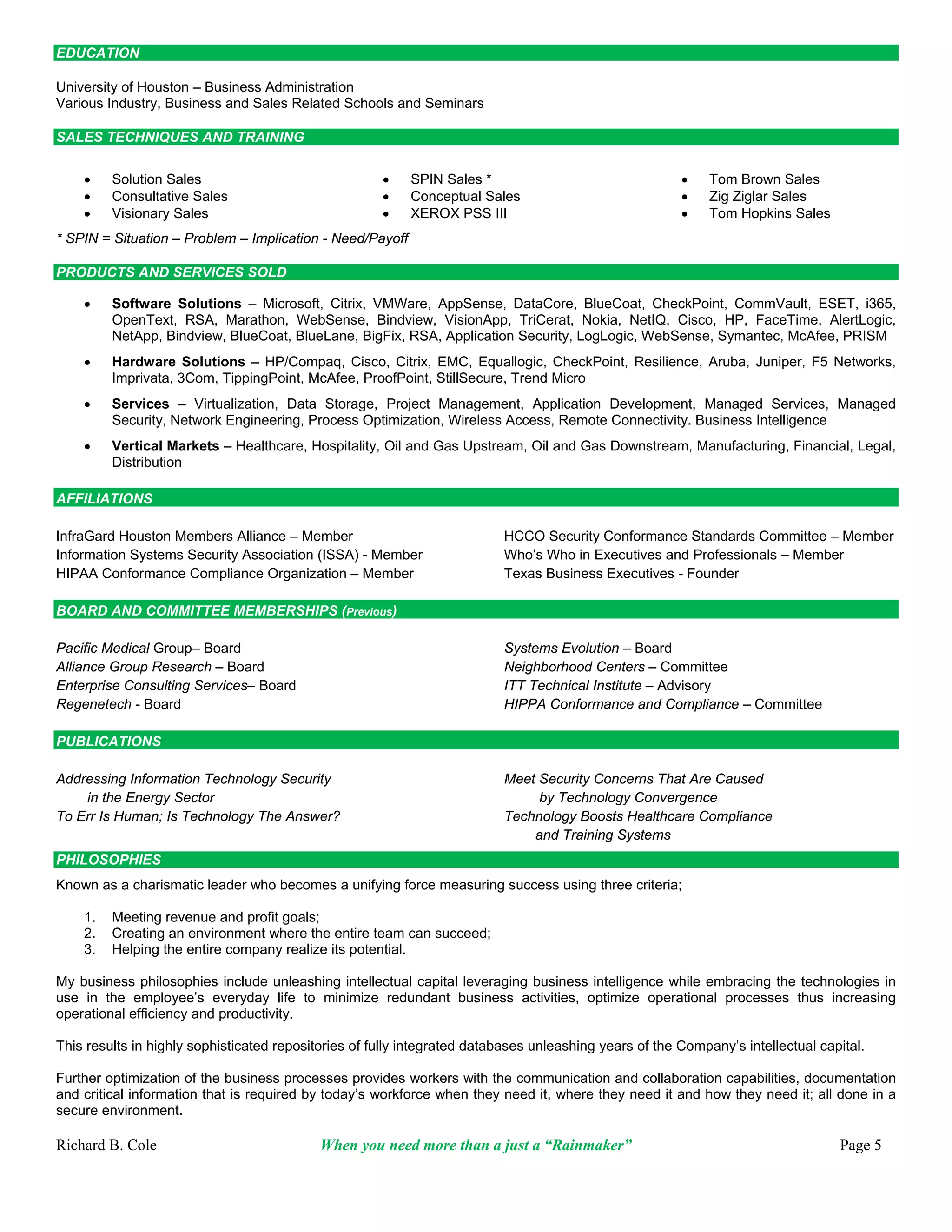 Cole, Richard Cole Resume | PDF