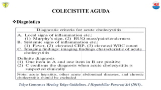 COLECISTITE AGUDA
Diagnóstico
Tokyo Consensus Meeting Tokyo Guidelines. J Hepatobiliar Pancreat Sci (2018) .
 