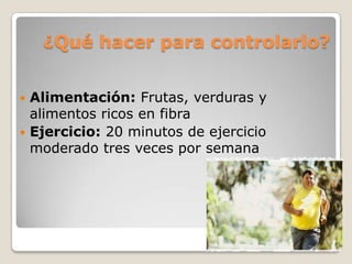 Alimentos ricos en colesterol “malo”Repostería industrial.Grasas animales (mantequilla).Carnes (cerdo) y embutidos (chorizo, mortadela…).Vísceras (hígado).Huevos.Quesos curados.Alimentos precocinados.Aceites exóticos (coco, palma…).Leche entera.Elevado consumo de azúcar, vino* o café.* Está demostrado que dos copas de vino al día favorecen la creación de HDL.