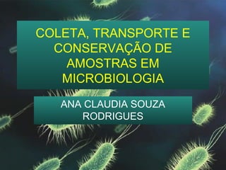 COLETA, TRANSPORTE E
  CONSERVAÇÃO DE
    AMOSTRAS EM
   MICROBIOLOGIA
   ANA CLAUDIA SOUZA
      RODRIGUES
 