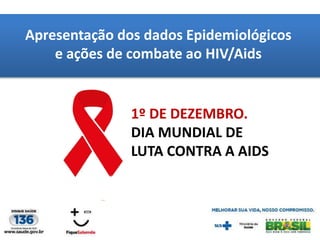 Apresentação dos dados Epidemiológicos
e ações de combate ao HIV/Aids

1º DE DEZEMBRO.
DIA MUNDIAL DE
LUTA CONTRA A AIDS

 