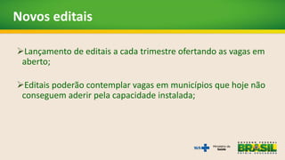 Publicação
do Edital Escolha de vagas
disponíveis
Inscrição de
médicos brasileiros
e confirmação dos
municípios
Cronograma...
