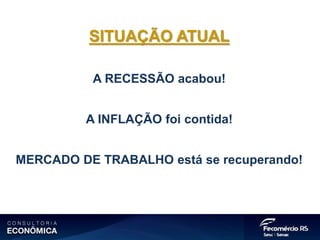 SITUAÇÃO ATUAL
A RECESSÃO acabou!
A INFLAÇÃO foi contida!
MERCADO DE TRABALHO está se recuperando!
 