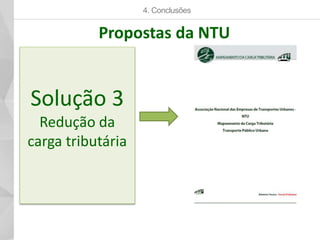 Solução 3
Redução da
carga tributária
4. Conclusões
Propostas da NTU
 