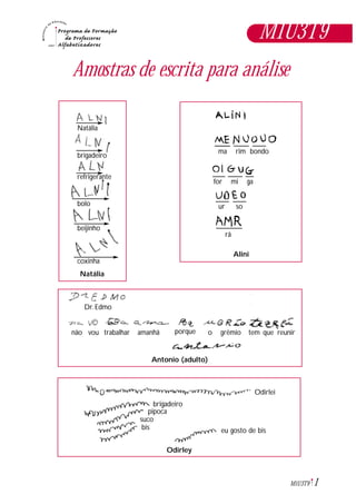 1M1U3T9
Amostras de escrita para análise
Antonio (adulto)
M1U3T9
Odirley
Odirlei
brigadeiro
ma rim bondo
for mi ga
ur so
rã
Natália
brigadeiro
refrigerante
bolo
beijinho
coxinha
Dr. Edmo
não vou trabalhar amanhã porque o grêmio tem que reunir
pipoca
suco
bis eu gosto de bis
Alini
Natália
 