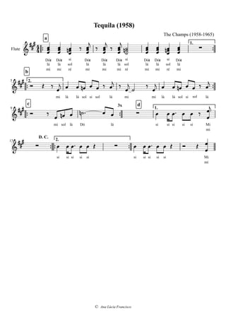 sollá sollásol
© Ana Lúcia Francisco
ré
 dó
ré
dó
  2.
dó

D.C. al Fine
ré
 ré

 1.
dó
mi


fá
sol
 Fine

mi


fá
sol
sol

Espiritual Negro

sol
 mi



dósol


lásol
 lásol
mi
 sol

 
dó
ré

B
10
Fl.

lá
lá
sol
sol
sol

(Forma: AABA)
Kumbaya

mi
34
dó

5
Fl.
Flute
A
 