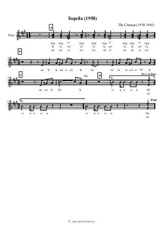 Mi
mi

Fine
Mi
mi

si

si si

si

si
si

si

si

si

si

© Ana Lúcia Francisco
lá


Dó

sol
 lá

si

mi

si

si

si

si
 2.
13


lá
 
  
si sol
D.C. al Fine
 lá sol
 
1.
lá
 mi
 
d
3x
mi
  
lá
mi

Dó

sol
ré
lá
mi
lá
mi
si

Dó
 Dó
 
lá
mi
sol
ré
Dó
 si

 
lá
mi
 
Dó
 
The Champs (1958-1965)

lá
 si sol
 

lá sol
 lá
 

mi
 
9
c

lá
mi
sol
ré
Dó
 
si

lá
mi
lá
mi
 Dó
 
Dó
Tequila (1958)
a
 44
 b
5
Flute
 