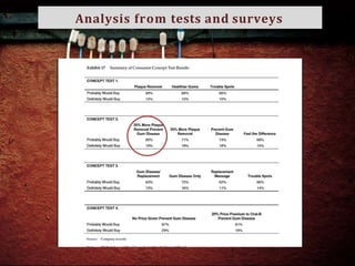 Analysis from tests and surveys
 