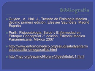 COLITIS HEMORRAGICA(por Escherichiacolli)No produce enteroinvasión ni inflamación de la mucosa intestinal.Signos y sintomas: Diarrea acuosa con sangre visible (de 10-12 al dia) Dolor abdominal Complicarse a síndrome hemolítico urémico.