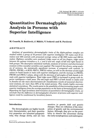 Dermatolgyphics Research  20 (1996) superior intelligence
