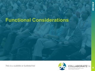 Functional Considerations
This is a subtitle or bulleted list
 