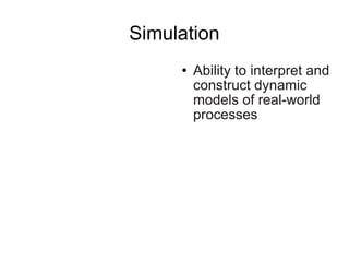 Simulation Ability to interpret and construct dynamic models of real-world processes 