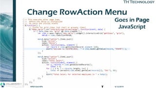 TH TechnologyTH Technology
Change RowAction Menu
APEX Grid APIs
Goes in Page
JavaScript
4/12/2019
 