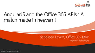 WWW.COLLAB365.EVENTSWWW.COLLAB365.EVENTS
AngularJS and the Office 365 APIs : A
match made in heaven !
 
