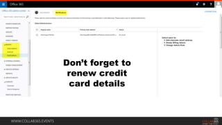 WWW.COLLAB365.EVENTS
Don’t forget to
renew credit
card details
 