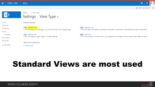 WWW.COLLAB365.EVENTS
Standard Views are most used
 