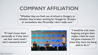 COMPANY AFFILIATION
"Whether they are fresh out of school in Hungary or
whether they've been working for Google for 20 yea...