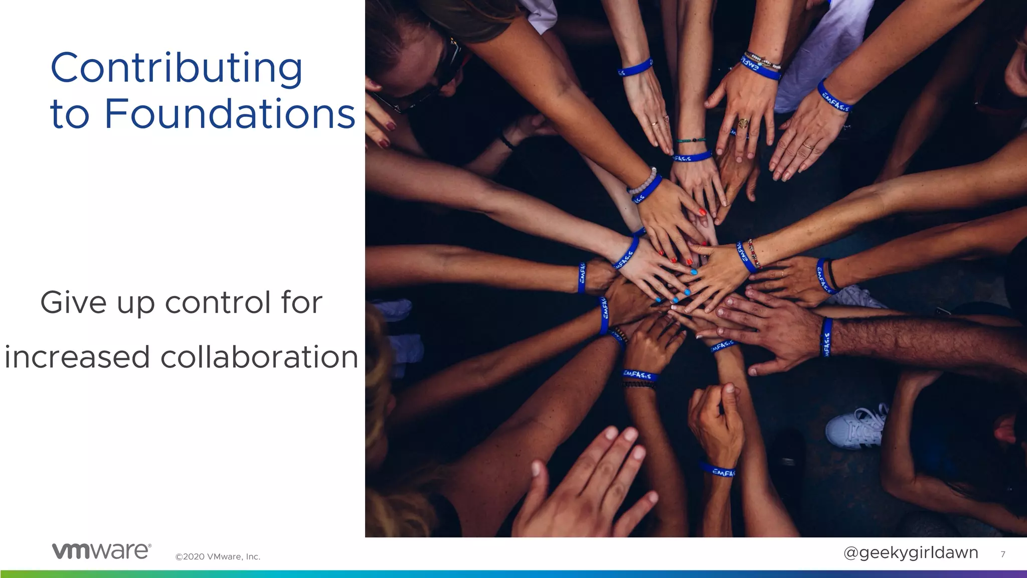 ©2020 VMware, Inc. @geekygirldawn
Give up control for
increased collaboration
7
Contributing
to Foundations
 